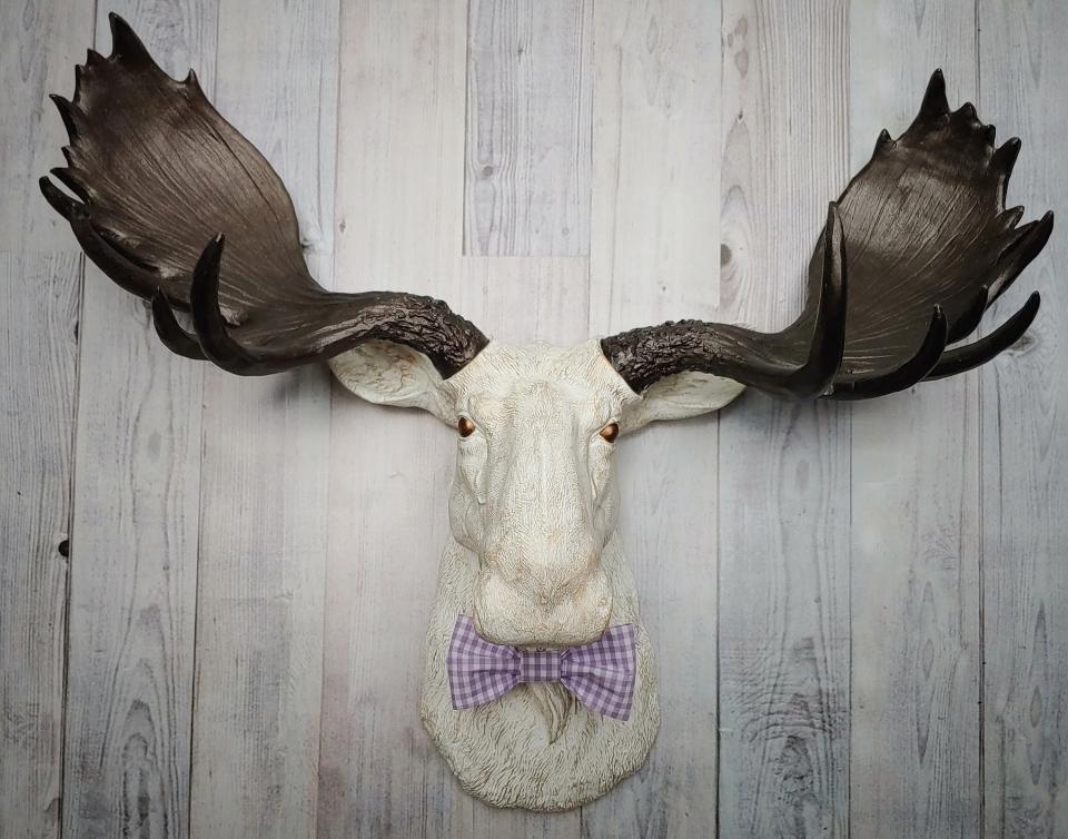 Faux Taxidermy Moose Head Wall Mount, Moose Head Wall Decor, Moose Head with Bow Tie
