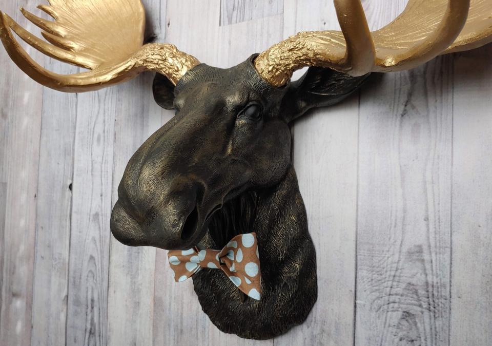 Faux Taxidermy Moose Head Wall Mount with Bow Tie