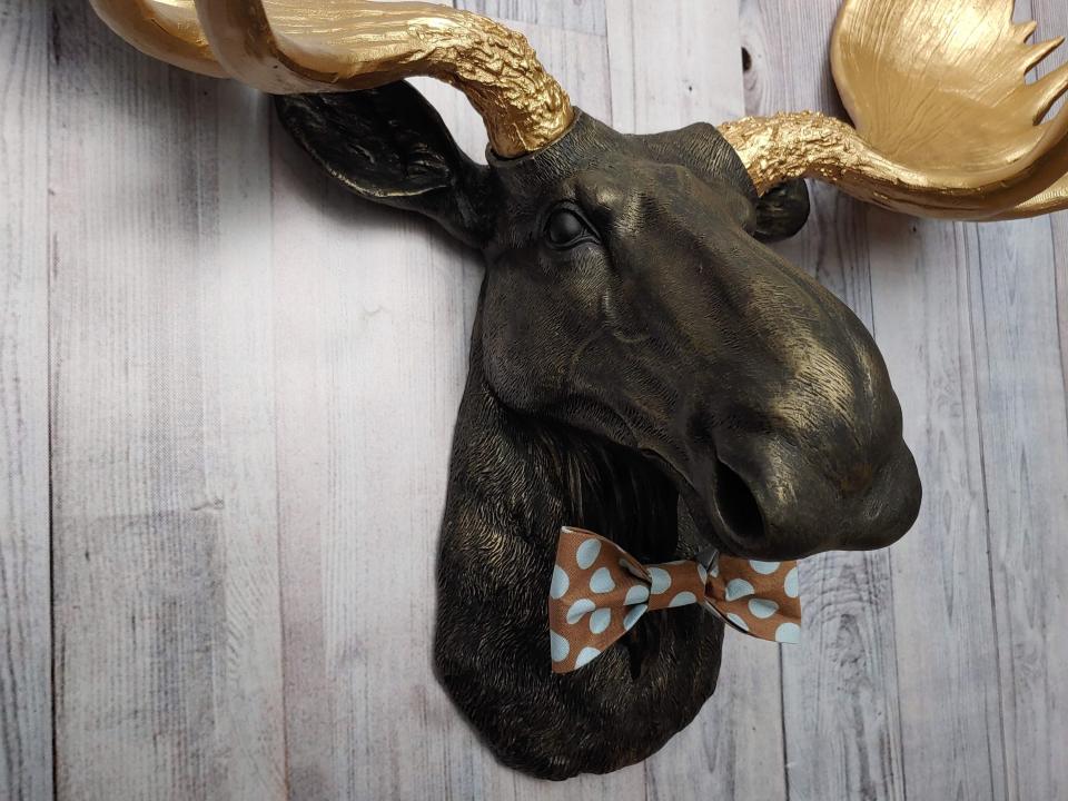 Faux Taxidermy Moose Head Wall Mount with Bow Tie
