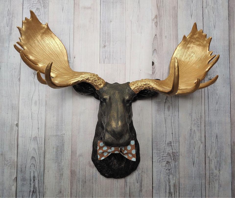 Faux Taxidermy Moose Head Wall Mount with Bow Tie