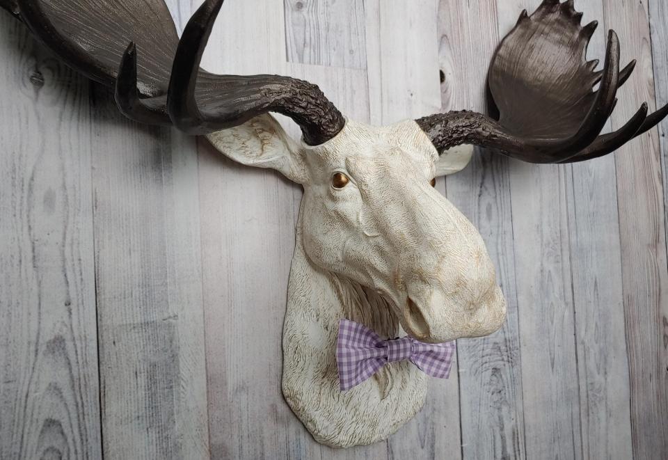 Faux Taxidermy Moose Head Wall Mount, Moose Head Wall Decor, Moose Head with Bow Tie