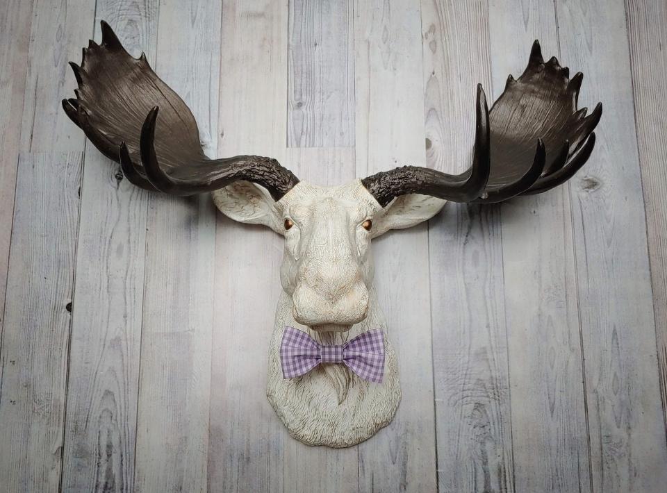 Faux Taxidermy Moose Head Wall Mount, Moose Head Wall Decor, Moose Head with Bow Tie