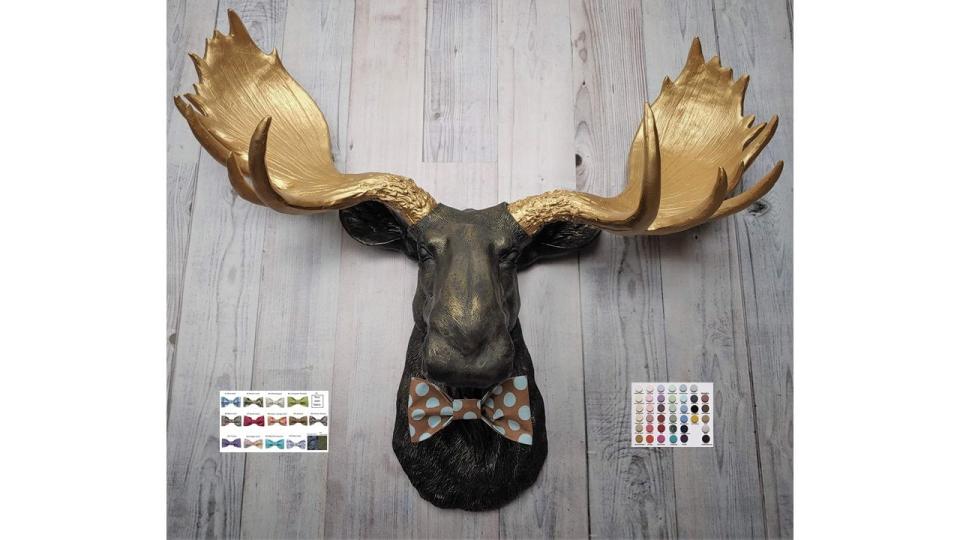 Faux Taxidermy Moose Head Wall Mount with Bow Tie
