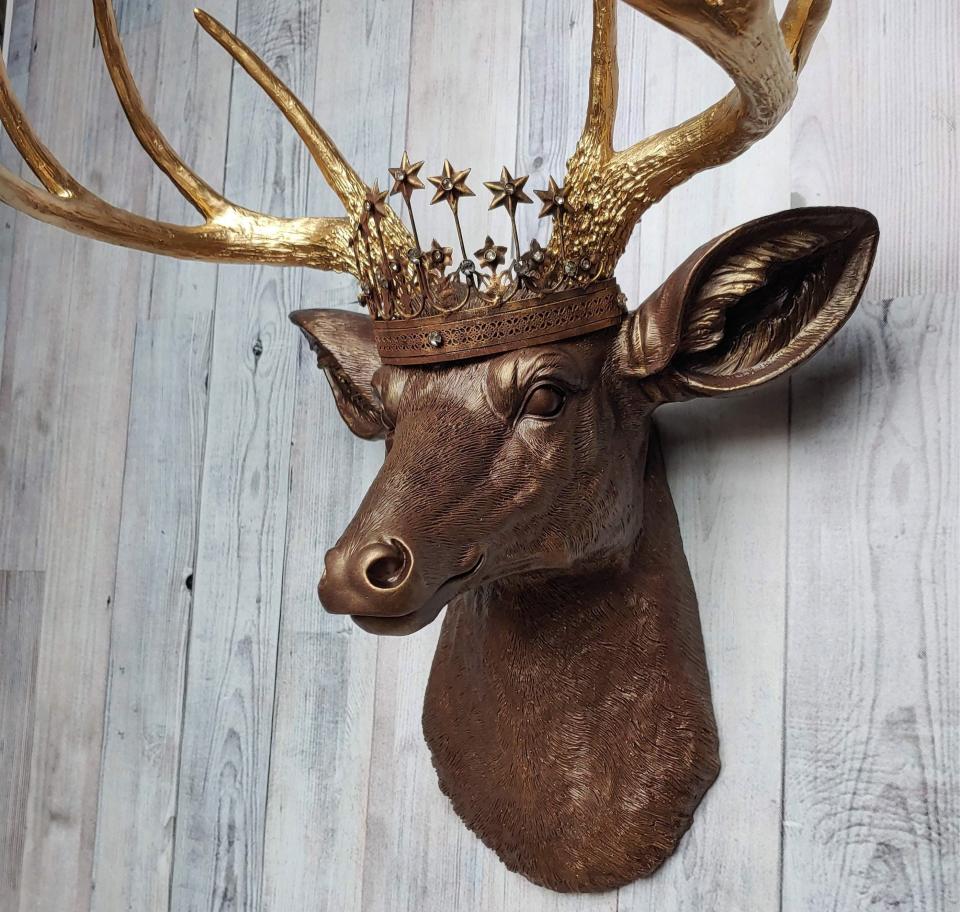 Faux Taxidermy Deer Head, Deer Head with Crown Wall Mount, Stag Head Wall Mount, Deer Head Wall Art