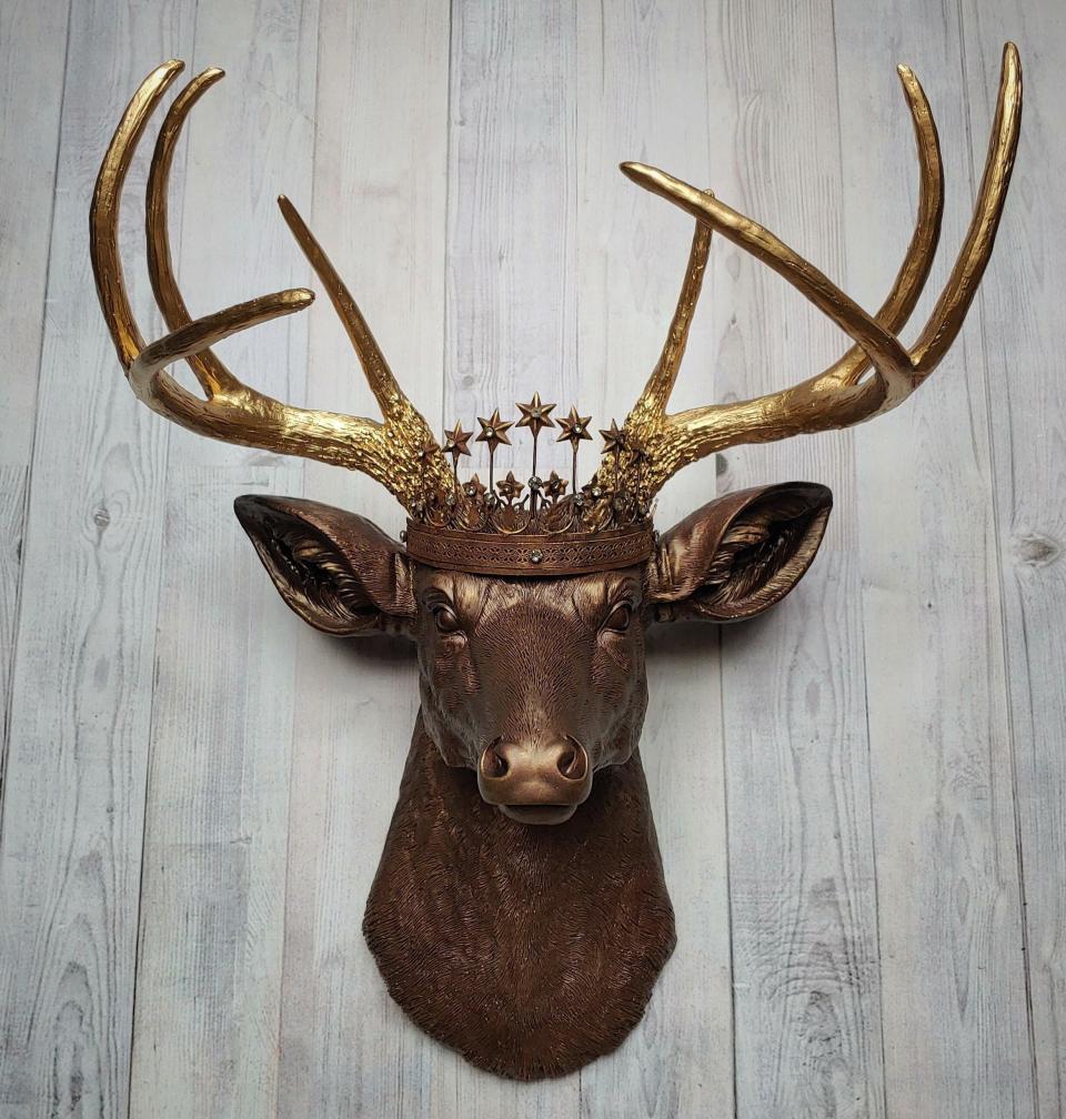 Faux Taxidermy Deer Head, Deer Head with Crown Wall Mount, Stag Head Wall Mount, Deer Head Wall Art