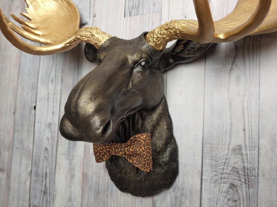 Faux Taxidermy Moose Head Wall Mount, Moose Head with Bow Tie, Fake Moose Head