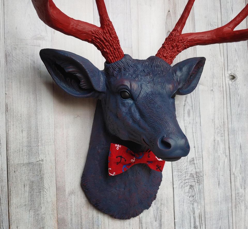 Faux Taxidermy Deer Head,  Stag Head Wall Mount, Deer Head with Bow Tie