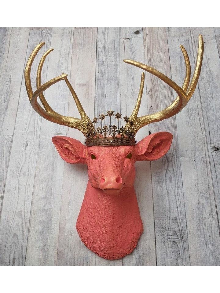 Faux Taxidermy Deer Head Wall Art, Faux Stag Head, Crowned Deer Head