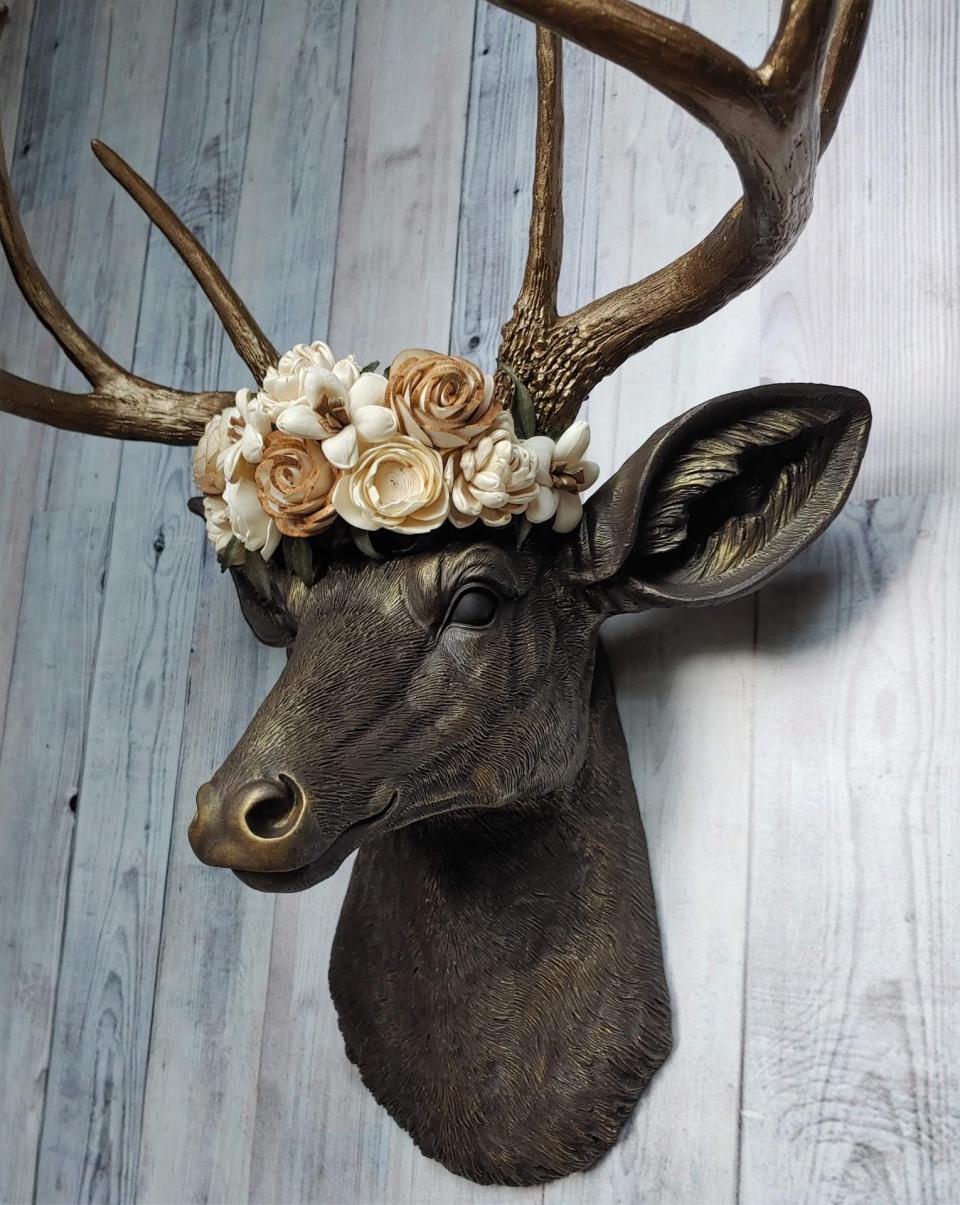 Faux Taxidermy Deer Head Wall Mount, Faux Stag Head, Floral Crowned Deer Head