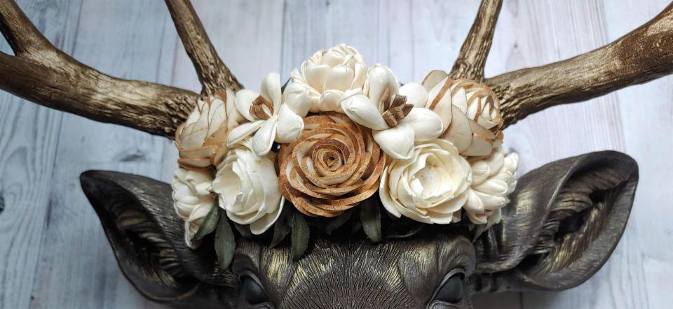 Faux Taxidermy Deer Head Wall Mount, Faux Stag Head, Floral Crowned Deer Head
