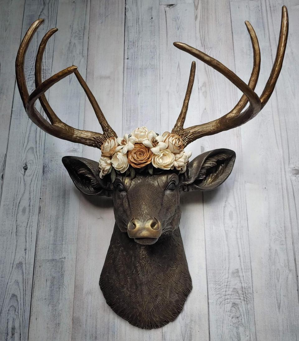 Faux Taxidermy Deer Head Wall Mount, Faux Stag Head, Floral Crowned Deer Head