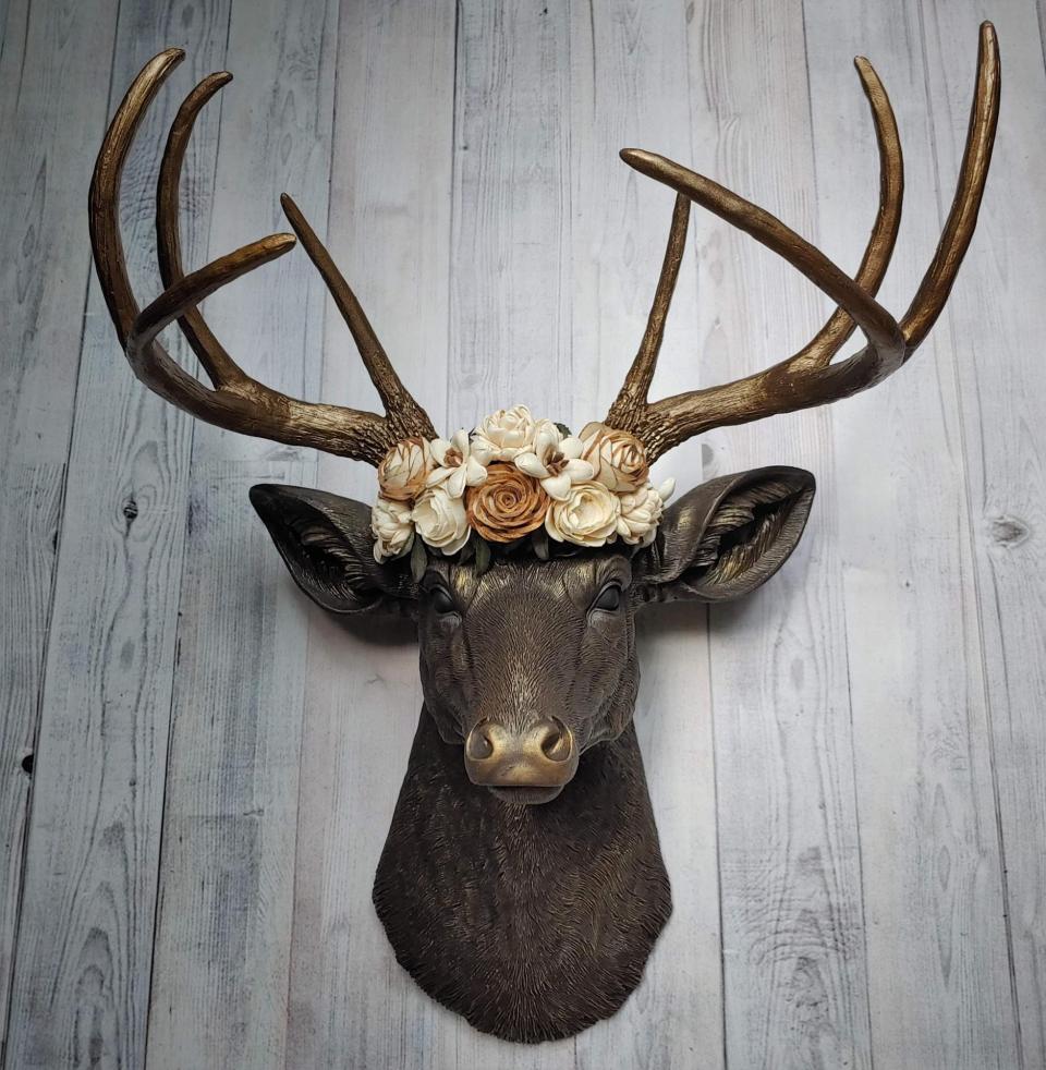 Faux Taxidermy Deer Head Wall Mount, Faux Stag Head, Floral Crowned Deer Head