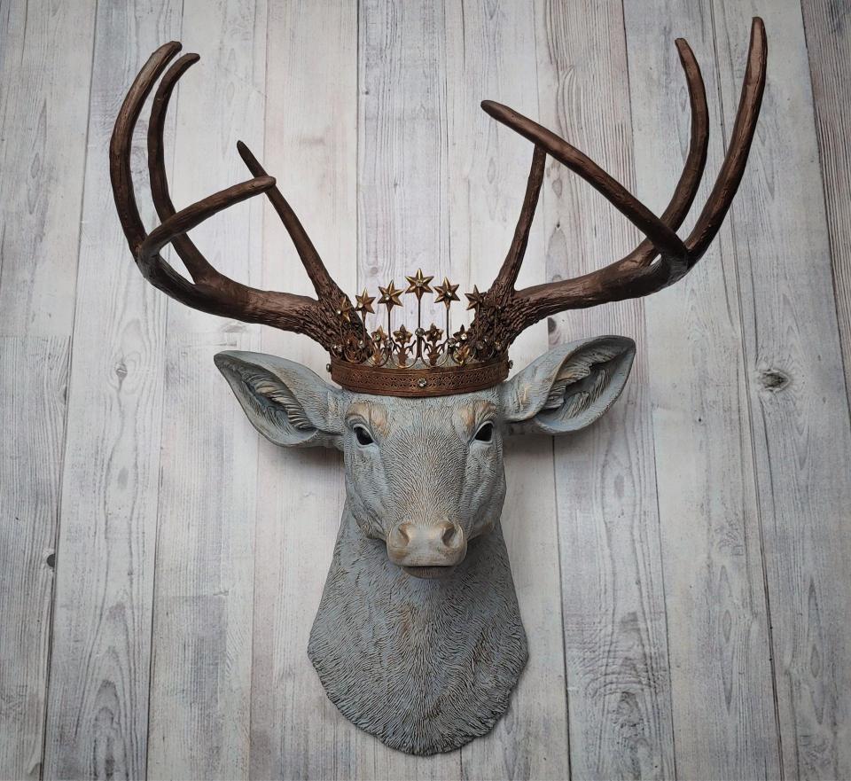 Faux Taxidermy Deer Head Wall Art, Faux Stag Head, Deer Head with Crown