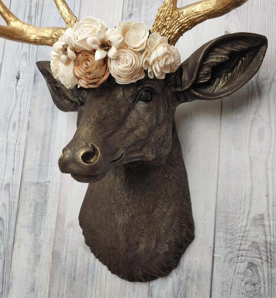 Faux Taxidermy Deer Head Wall Mount, Faux Stag Head, Floral Crowned Deer Head