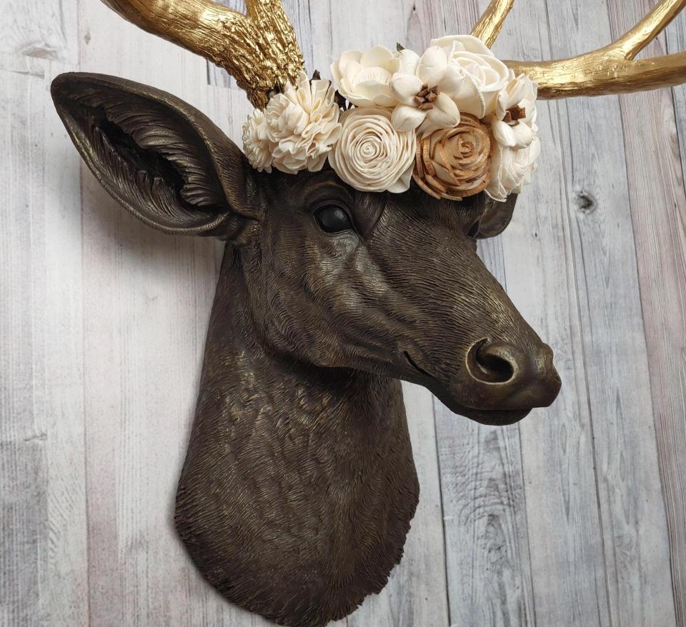 Faux Taxidermy Deer Head Wall Mount, Faux Stag Head, Floral Crowned Deer Head