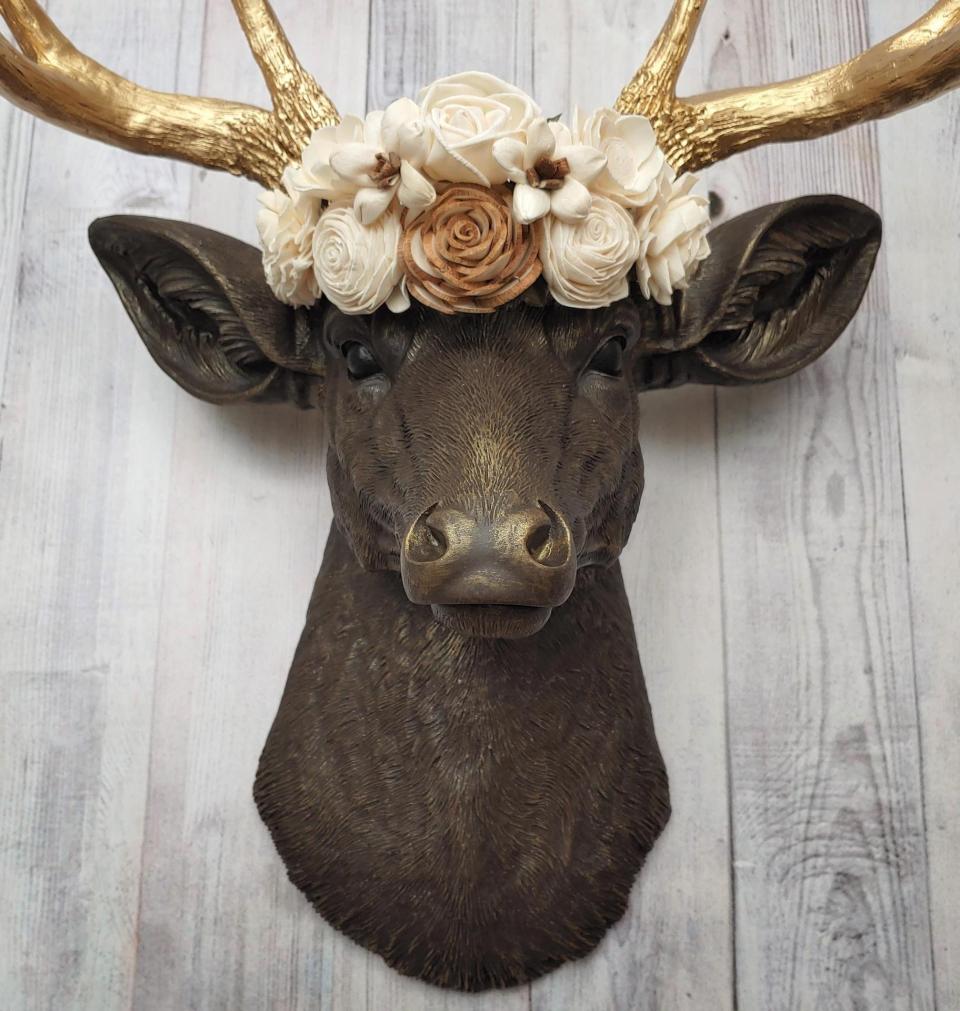 Faux Taxidermy Deer Head Wall Mount, Faux Stag Head, Floral Crowned Deer Head