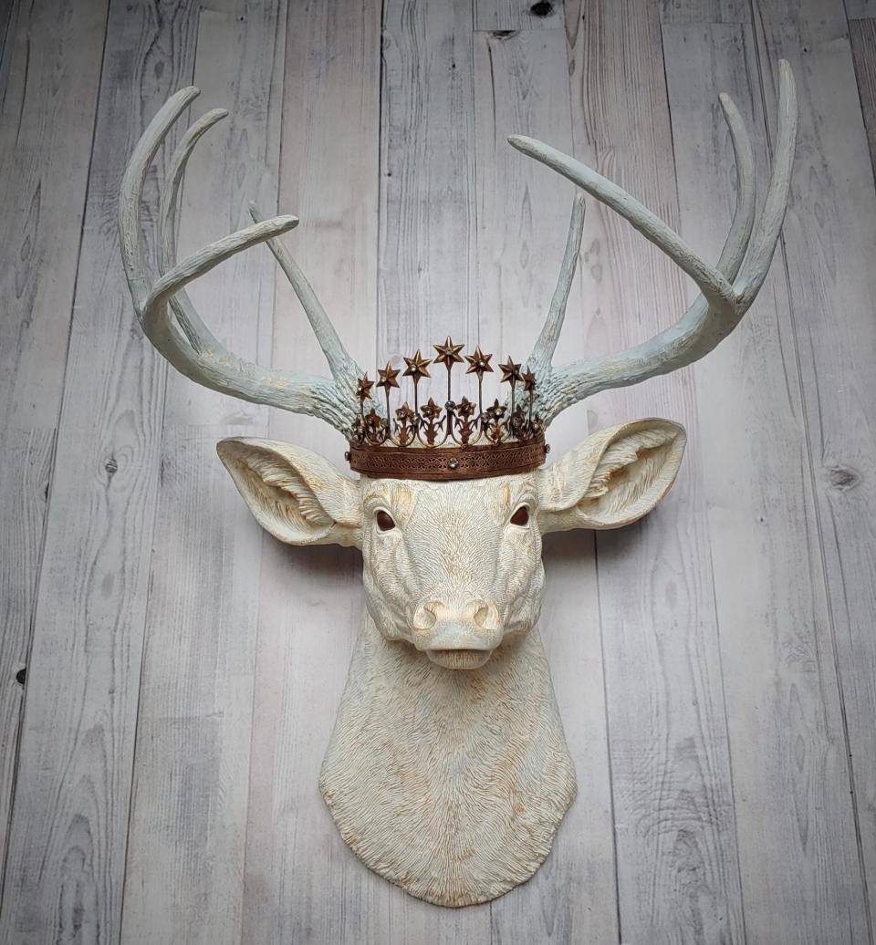 Faux Taxidermy Deer Head Wall Art, Faux Stag Head with Crown