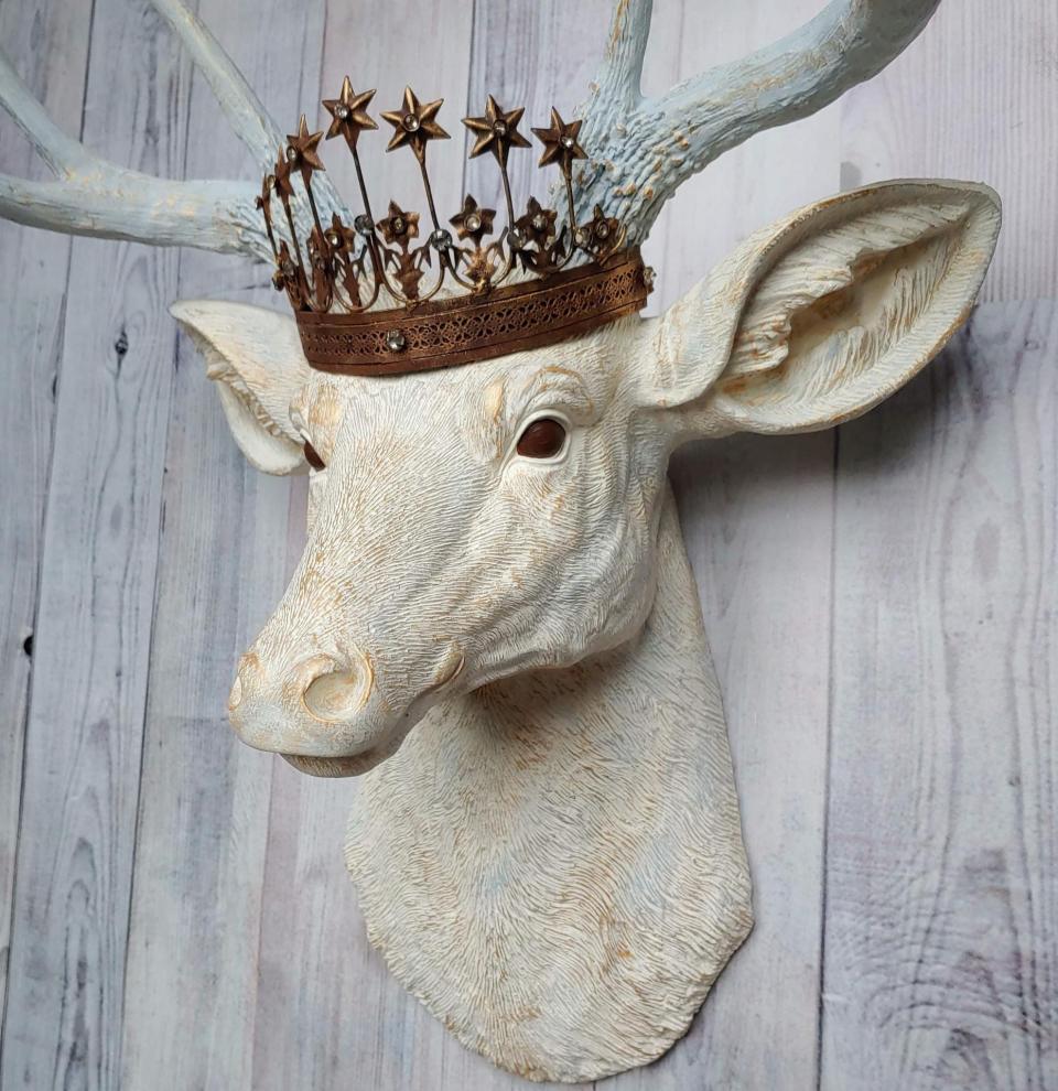 Faux Taxidermy Deer Head Wall Art, Faux Stag Head with Crown
