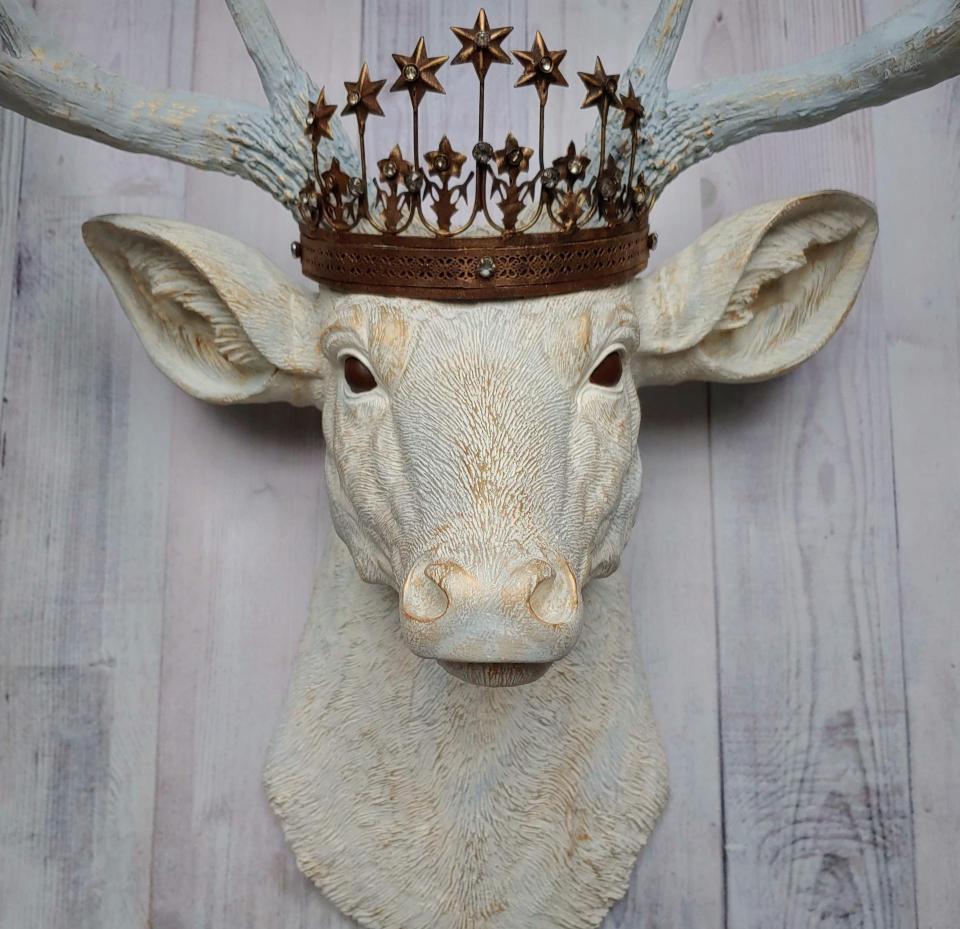 Faux Taxidermy Deer Head Wall Art, Faux Stag Head with Crown