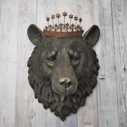 Faux Taxidermy Bear Head Wall Mount with Crown