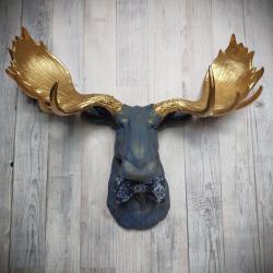 Faux Taxidermy Moose Head Wall Mount with Bow Tie